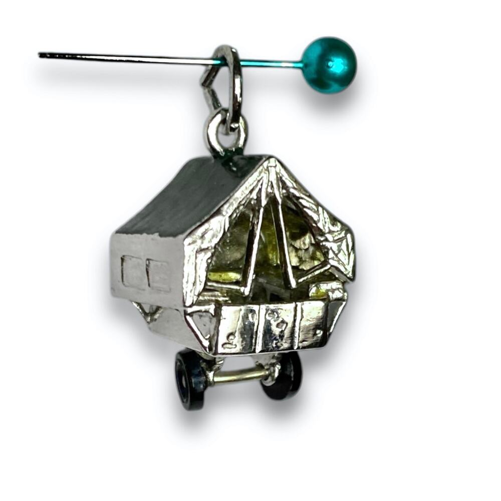 Vintage Charm Travel Trailer Camper Silver Tone Wheels Turn Whimsical 1950s RARE